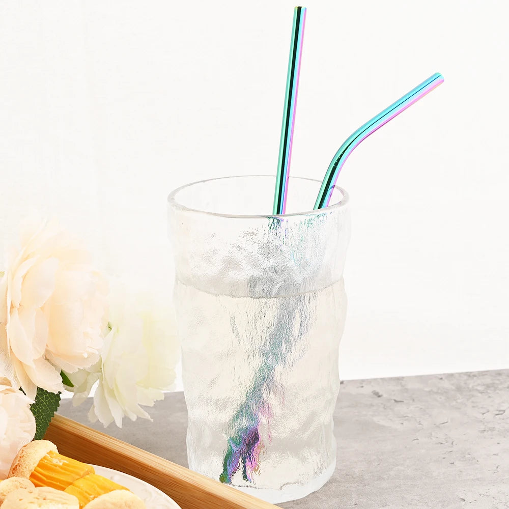 8pcs Stainless Steel Bent Straws Set Reusable Straws for Drinking Fruit Juice Milk Tea Coffee Colorful Straw with Cleaning Brush
