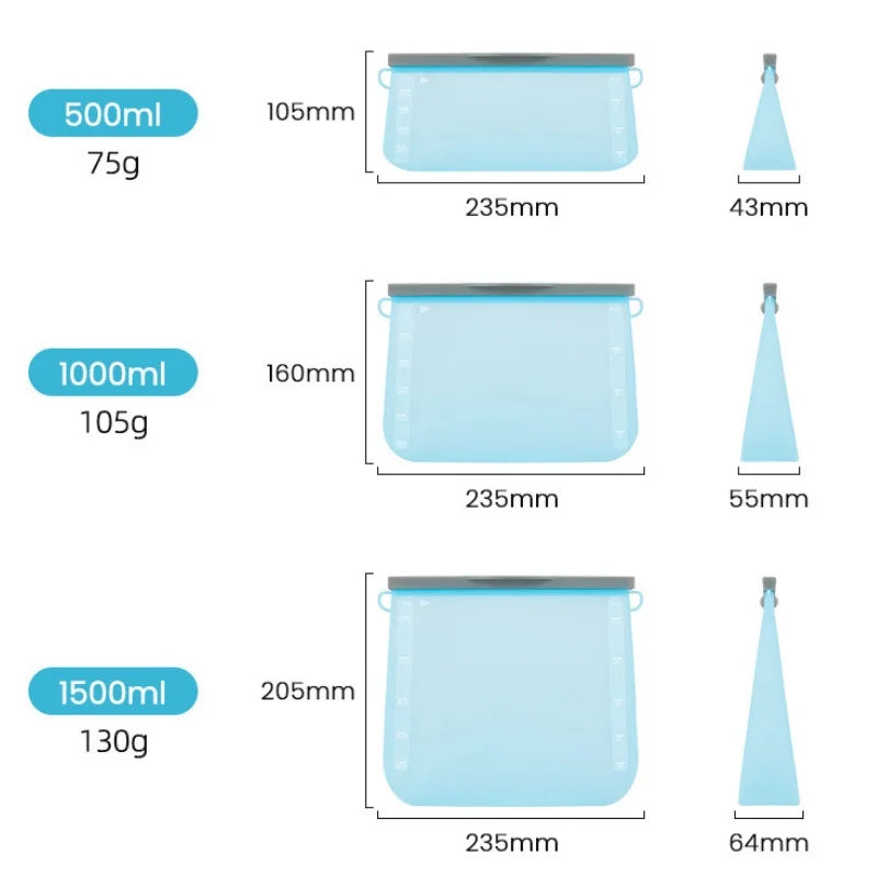 1/3/4 Pcs Silicone Food Storage Bags, Leakproof and Sealable, for Vegetables and Fruits,Freezer Safe,Kitchen Organization
