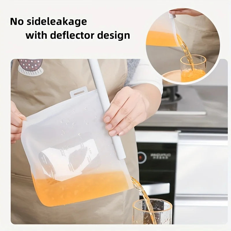 1/3/4 Pcs Silicone Food Storage Bags, Leakproof and Sealable, for Vegetables and Fruits,Freezer Safe,Kitchen Organization