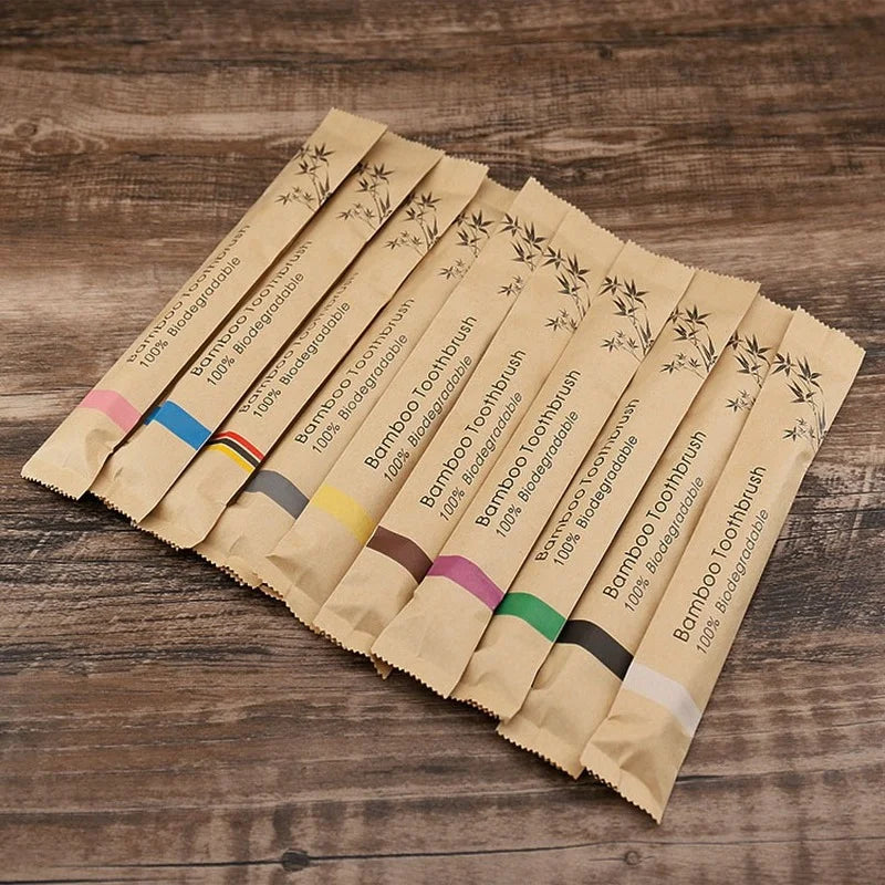 10 pçs Bamboo Toothbrushes Colorful Toothbrush Resuable Portable Adult Wooden Soft Tooth Brush For Home Travel Hotel