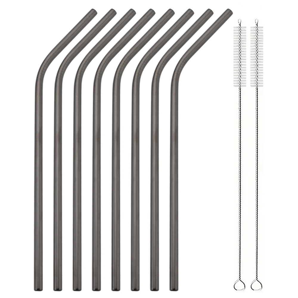 8pcs Stainless Steel Bent Straws Set Reusable Straws for Drinking Fruit Juice Milk Tea Coffee Colorful Straw with Cleaning Brush
