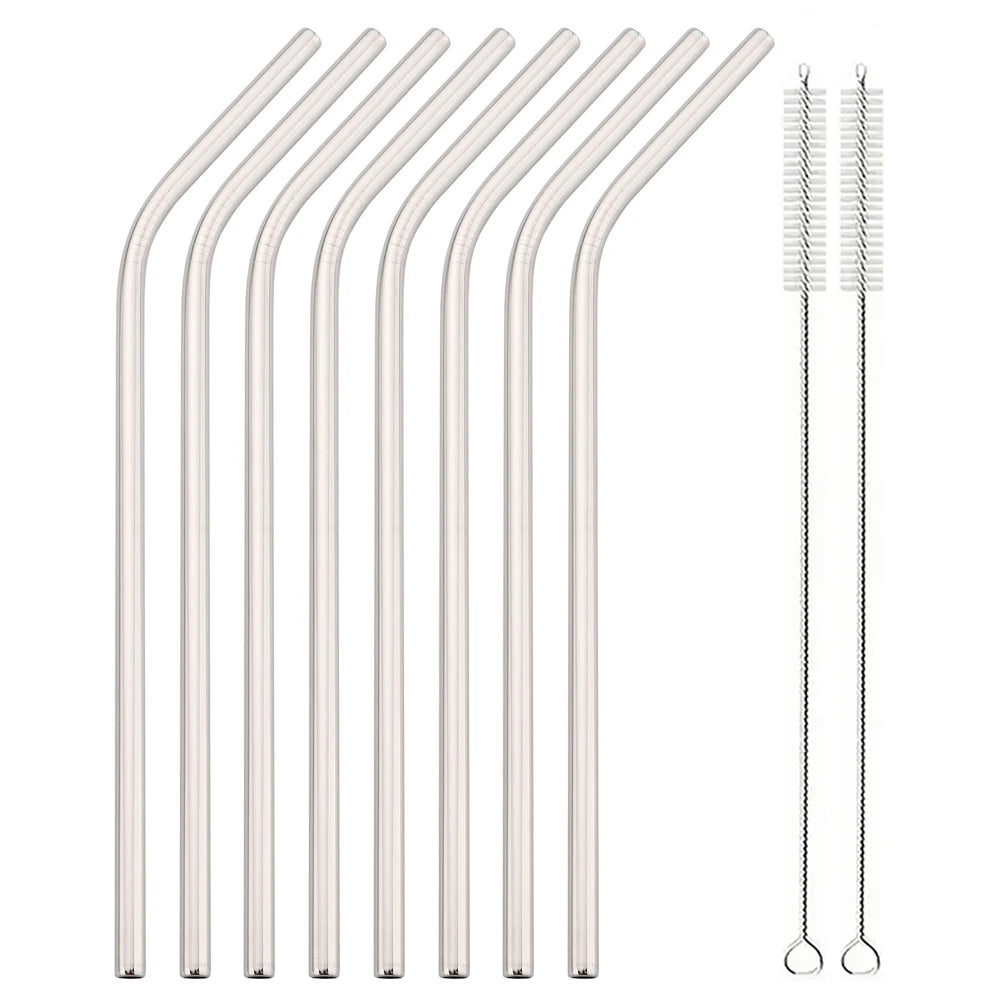 8pcs Stainless Steel Bent Straws Set Reusable Straws for Drinking Fruit Juice Milk Tea Coffee Colorful Straw with Cleaning Brush