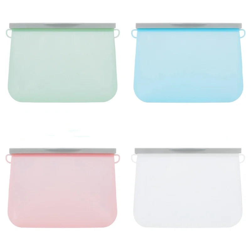 1/3/4 Pcs Silicone Food Storage Bags, Leakproof and Sealable, for Vegetables and Fruits,Freezer Safe,Kitchen Organization
