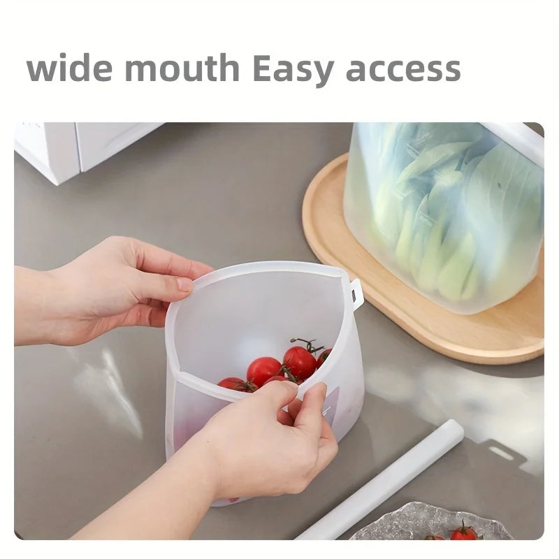 1/3/4 Pcs Silicone Food Storage Bags, Leakproof and Sealable, for Vegetables and Fruits,Freezer Safe,Kitchen Organization