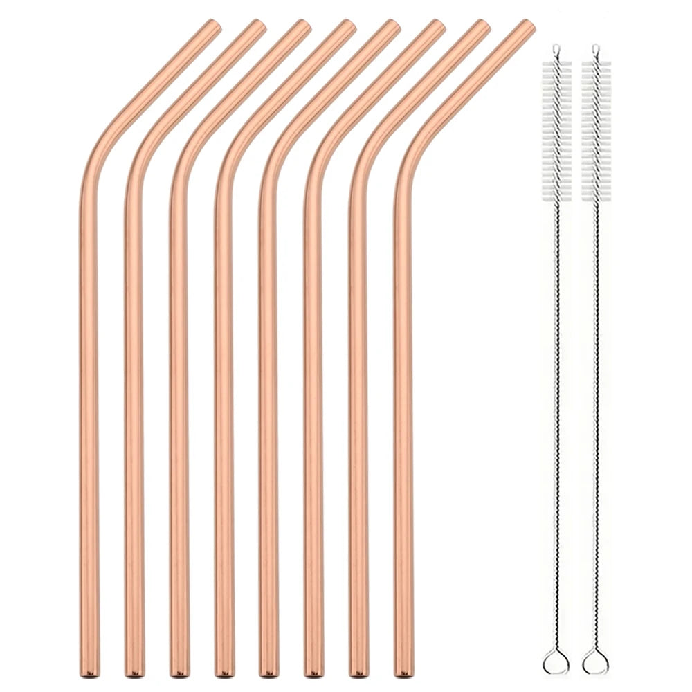 8pcs Stainless Steel Bent Straws Set Reusable Straws for Drinking Fruit Juice Milk Tea Coffee Colorful Straw with Cleaning Brush