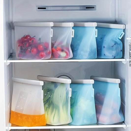 1/3/4 Pcs Silicone Food Storage Bags, Leakproof and Sealable, for Vegetables and Fruits,Freezer Safe,Kitchen Organization