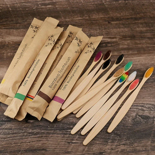 10 pçs Bamboo Toothbrushes Colorful Toothbrush Resuable Portable Adult Wooden Soft Tooth Brush For Home Travel Hotel